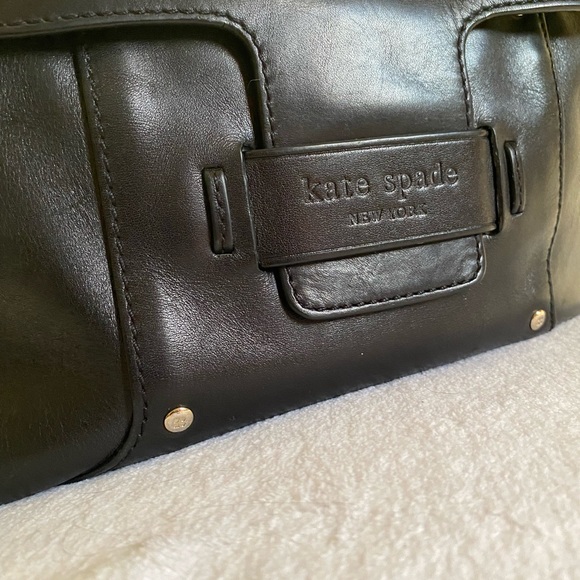 Kate Spade Savona Paige black leather hobo shoulder bag green floral lining - Picture 3 of 12